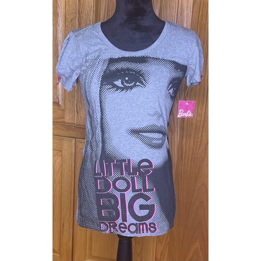 Barbie Mattel Little Doll Big Dreams Tee Shirt Gray Large Juniors Slim NWT